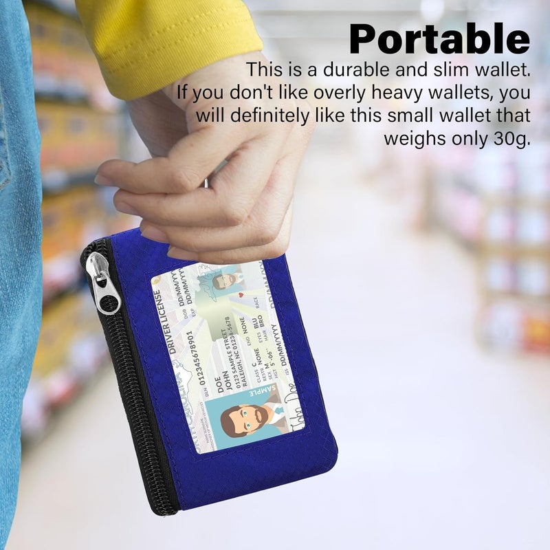 ZHOMA Minimalist RFID Wallet with Lanyard, Multi-functional ID Case with 2 Zipper Pockets and Key Chain for Men and Women, Tactical Badge Pouch Cards Holder, Coin Purse for Travel Sports - Yellow&Blue - Image 2